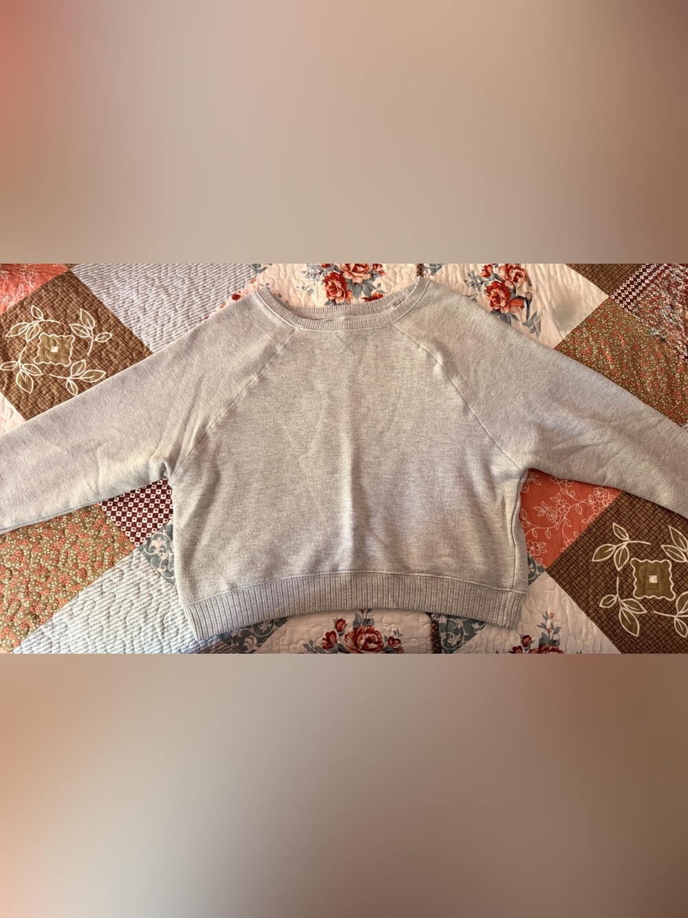 Women’s Large Cropped Gray Oversized Crewneck Sweatshirt Soft Fleece Pullover